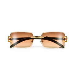 RIMLESS FASHION NARROW HORSE SHOE WOOD TEMPLE SUNNIES